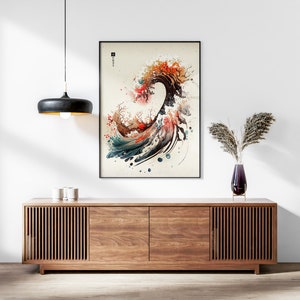 Japanese Wave & Blossom Set of 3 Prints, Ukiyo-e Wall Art, Living Room Art, Above Bed Decor, 3 Panel Print Set, Gallery Wall Set image 3