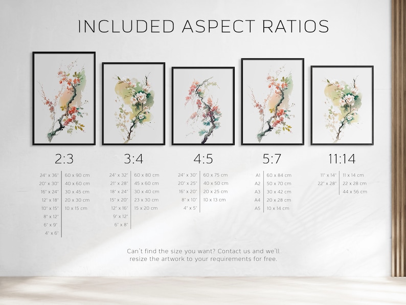 Japanese Watercolor Blossom Wall Art, Printable Set of 3, Ukiyo-e Wall Art, Living Room Art, Above Bed Decor, Digital Print Set, Gallery Set image 10