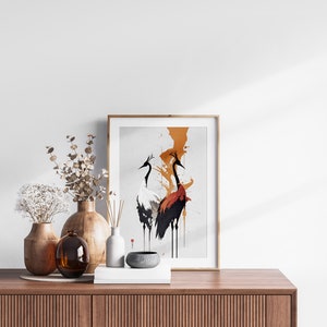 Japanese Cranes Set of 3 Prints, Modern Ukiyo-e Wall Art, Living Room Art, Above Bed Decor, 3 Panel Print Set, Gallery Wall Set image 6