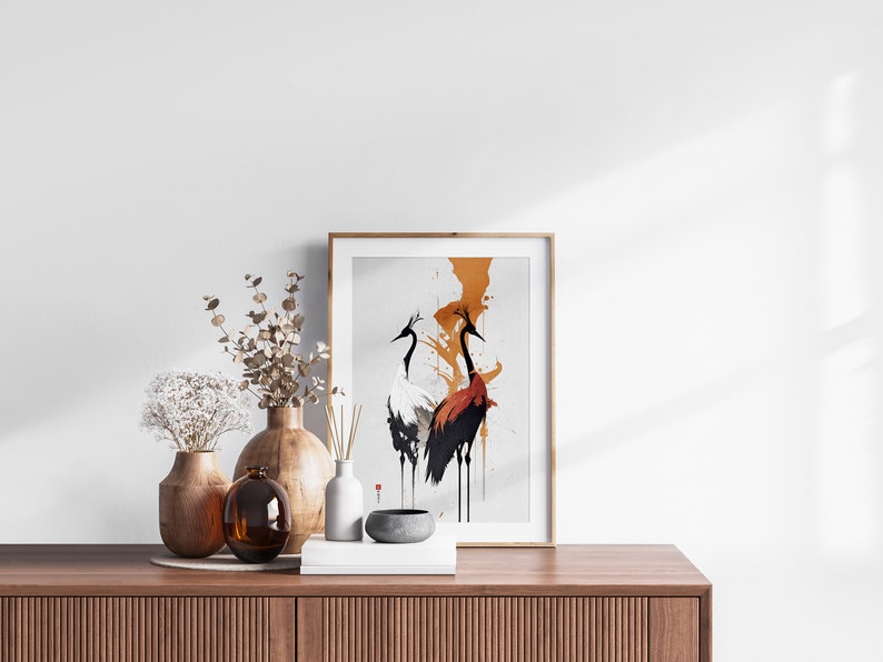 Japanese Cranes Set of 3 Prints, Modern Ukiyo-e Wall Art, Living Room Art, Above Bed Decor, 3 Panel Print Set, Gallery Wall Set image 6