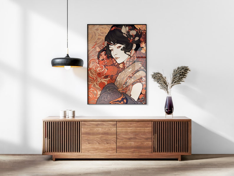 Art Nouveau Ukiyo-e Fashion Set of 3 Prints, Vintage Japan Wall Art, Living Room Art, Above Bed Decor, 3 Panel Print Set, Gallery Wall Set image 3