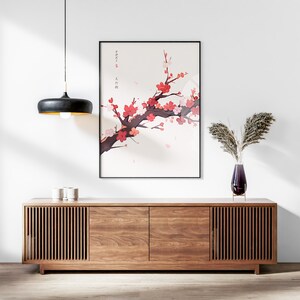 Japanese Sakura Cherry Blossom & Swallow Set of 3 Prints, Ukiyo-e Wall Art, Anime Set, Above Bed Decor, 3 Panel Print Set, Gallery Wall Set image 2