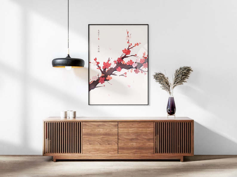 Japanese Sakura Cherry Blossom & Swallow Set of 3 Prints, Ukiyo-e Wall Art, Anime Set, Above Bed Decor, 3 Panel Print Set, Gallery Wall Set image 2