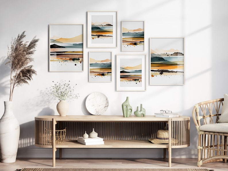 Modern Landscape Watercolour Printable Set of 3, Neutral Japandi Wall Art, Living Room Art, Above Bed Decor, Digital Print Set, Abstract Set image 3