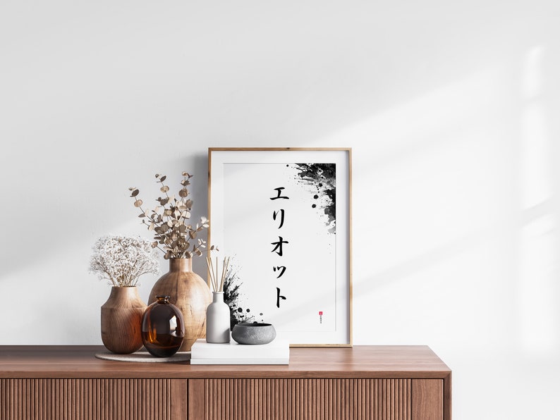 Your Name in Japanese Print, Personalised Custom Name Poster, Calligraphy Wall Art, Japanese Sign Gift, Katakana Japanese Translation image 2