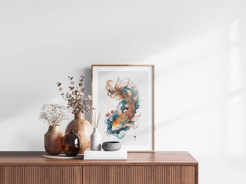 Japanese Koi Fish Set of 3 Prints, Abstract Wall Art, Living Room Art, Above Bed Decor, 3 Panel Print Set, Gallery Wall Set image 6