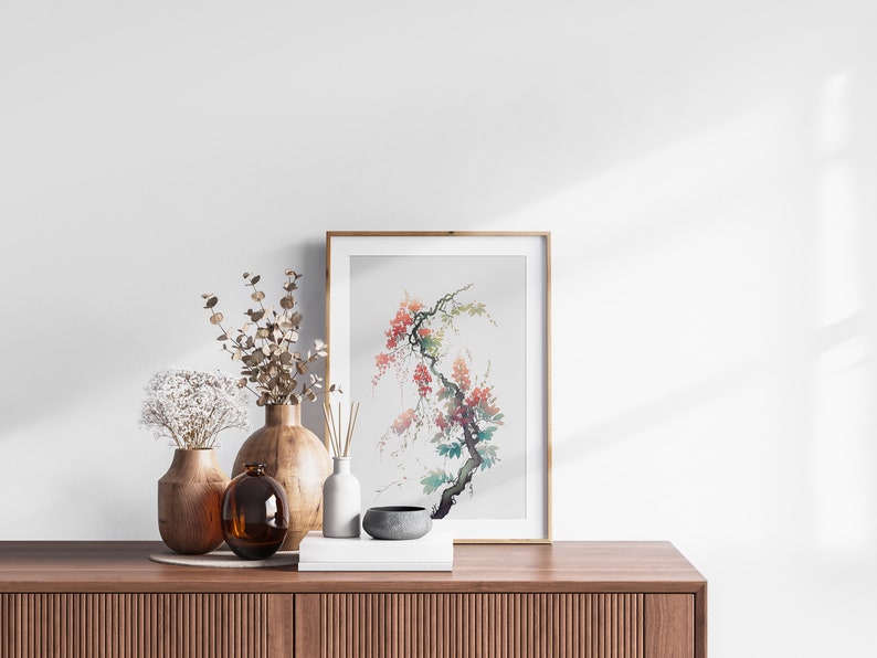 Japanese Watercolor Blossom Wall Art, Printable Set of 3, Ukiyo-e Wall Art, Living Room Art, Above Bed Decor, Digital Print Set, Gallery Set image 7