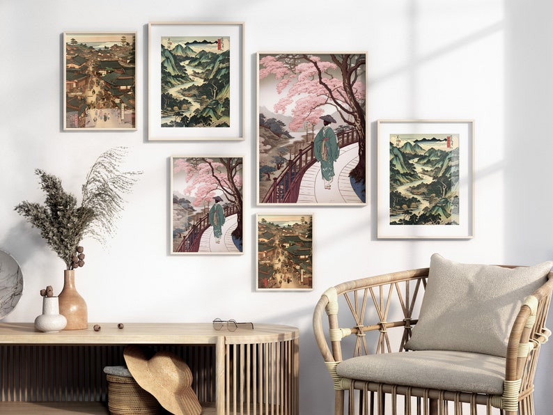 Japanese Vintage Ukiyo-e Art Printable Set of 3, Traditional Woodblock Wall Art, Living Room Art, Above Bed Decor, Digital Set, Gallery Set image 8