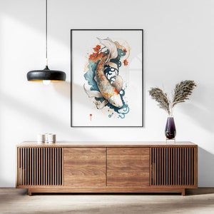 Japanese Koi Fish Set of 3 Prints, Abstract Wall Art, Living Room Art, Above Bed Decor, 3 Panel Print Set, Gallery Wall Set image 4