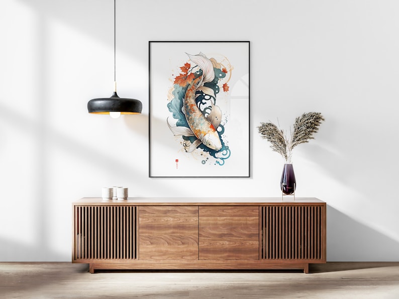 Japanese Koi Fish Set of 3 Prints, Abstract Wall Art, Living Room Art, Above Bed Decor, 3 Panel Print Set, Gallery Wall Set image 4