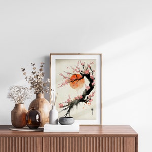 Japanese Wave & Blossom Set of 3 Prints, Ukiyo-e Wall Art, Living Room Art, Above Bed Decor, 3 Panel Print Set, Gallery Wall Set image 8
