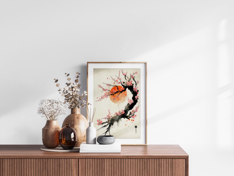 Japanese Wave & Blossom Set of 3 Prints, Ukiyo-e Wall Art, Living Room Art, Above Bed Decor, 3 Panel Print Set, Gallery Wall Set image 8