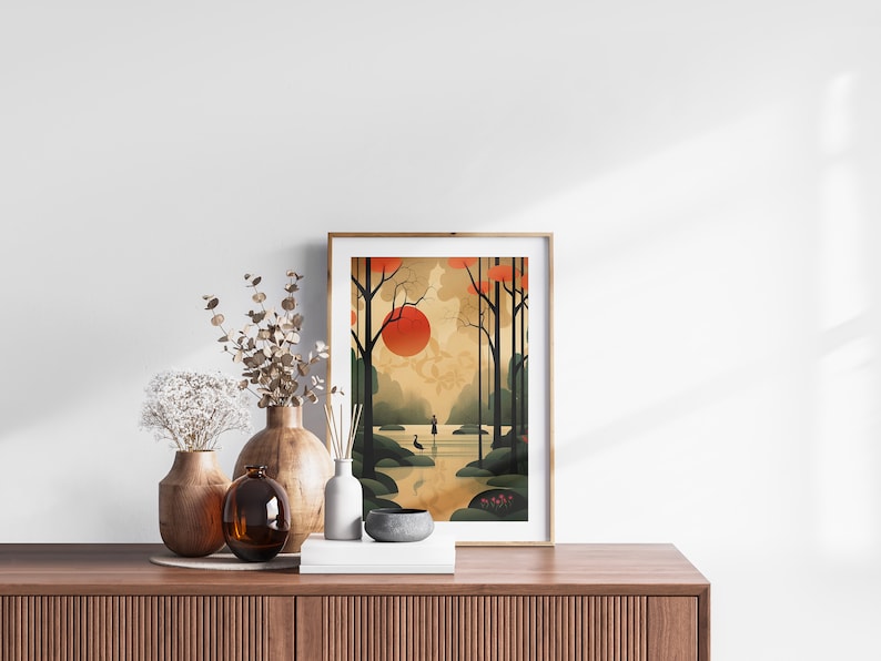 Japanese Koi Fish Zen Garden Set of 3 Prints, Abstract Wall Art, Living Room Art, Above Bed Decor, 3 Panel Print Set, Gallery Wall Set image 6