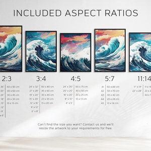 The Great Wave off Kanagawa Reimagined, Printable Set of 3, Modern Ukiyo-e Wall Art, Living Room Decor, Japanese Posters, Triptych Wall Set image 10