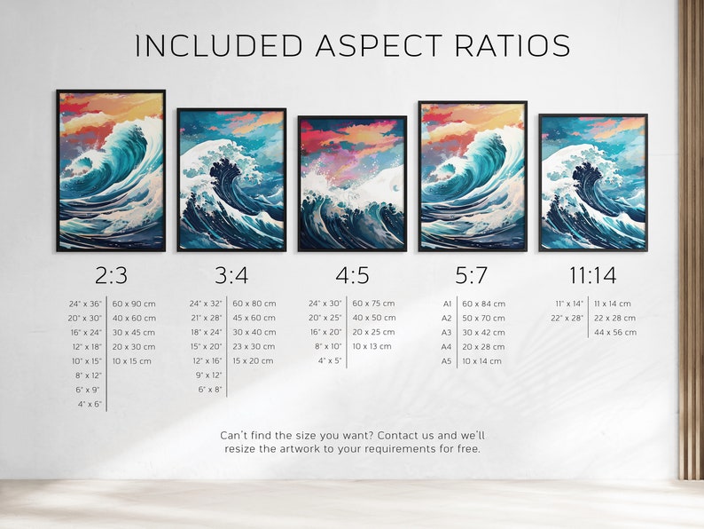 The Great Wave off Kanagawa Reimagined, Printable Set of 3, Modern Ukiyo-e Wall Art, Living Room Decor, Japanese Posters, Triptych Wall Set image 10