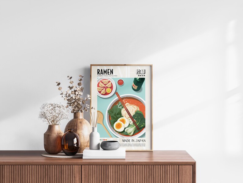 Japanese Cuisine Set of 3 Prints, Sushi, Ramen, Sake, Living Room Art, Kitchen Decor, Retro Japan Food Posters, Japanese Dishes, Gallery Set image 7