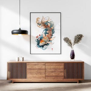 Japanese Koi Fish Set of 3 Prints, Abstract Wall Art, Living Room Art, Above Bed Decor, 3 Panel Print Set, Gallery Wall Set image 2