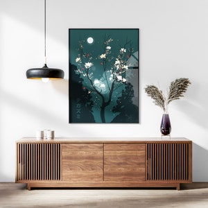 Japanese Blossom Poster Set of 3 Prints, Modern Ukiyo-e Wall Art, Living Room Art, Above Bed Decor, 3 Panel Print Set, Gallery Wall Set image 3