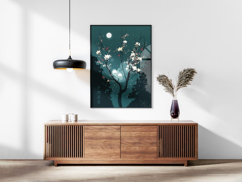 Japanese Blossom Poster Set of 3 Prints, Modern Ukiyo-e Wall Art, Living Room Art, Above Bed Decor, 3 Panel Print Set, Gallery Wall Set image 3