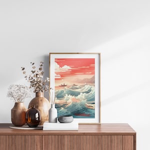 The Great Wave off Kanagawa Reimagined Set of 3 Prints, Modern Ukiyo-e Wall Art, Living Room Art, Above Bed Decor, Triptych Set, Gallery Set image 7