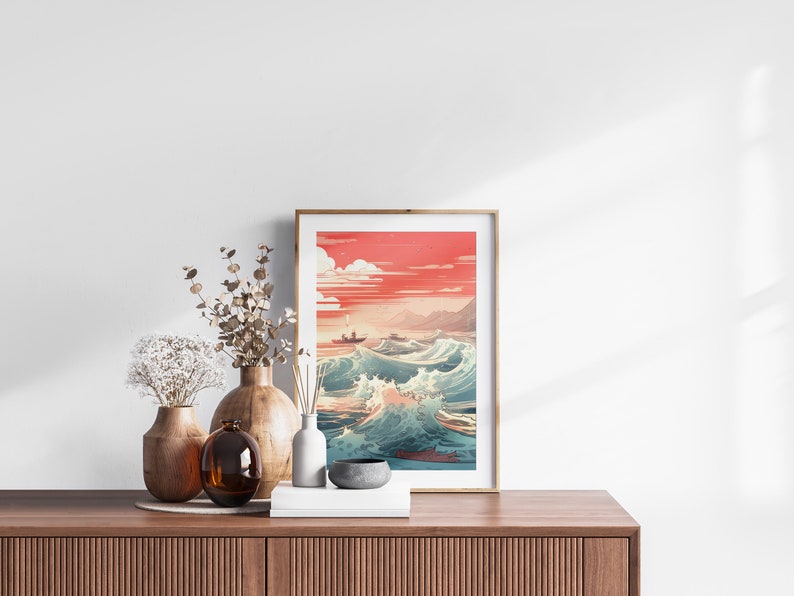The Great Wave off Kanagawa Reimagined Set of 3 Prints, Modern Ukiyo-e Wall Art, Living Room Art, Above Bed Decor, Triptych Set, Gallery Set image 7