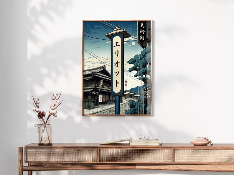 Your Name in Japanese Print, Personalised Custom Name Poster, Modern Ukiyo-e Town Wall Art, Japanese Gift, Katakana Japanese Translation image 3