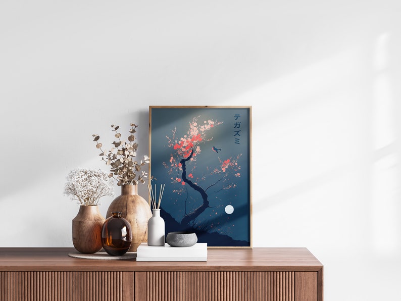 Japanese Blossom Poster Set of 3 Prints, Modern Ukiyo-e Wall Art, Living Room Art, Above Bed Decor, 3 Panel Print Set, Gallery Wall Set image 8