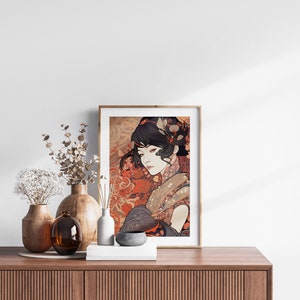 Art Nouveau Ukiyo-e Fashion Set of 3 Prints, Vintage Japan Wall Art, Living Room Art, Above Bed Decor, 3 Panel Print Set, Gallery Wall Set image 6