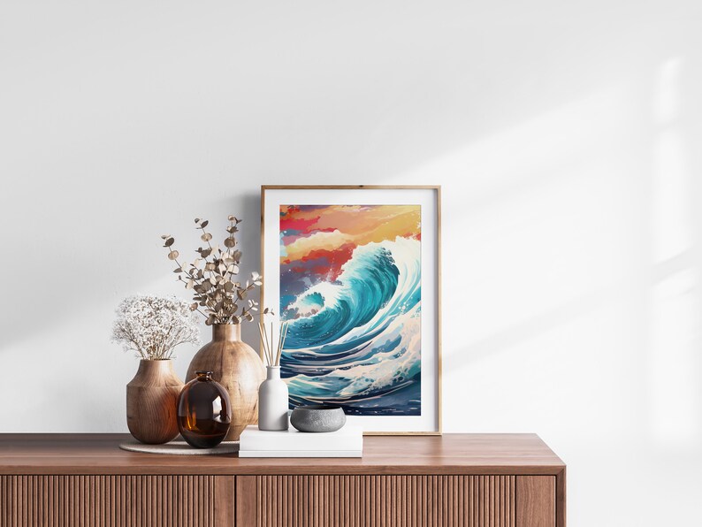 The Great Wave off Kanagawa Reimagined Set of 3 Prints, Modern Ukiyo-e Wall Art, Living Room Art, Above Bed Decor, Triptych Set, Gallery Set image 8