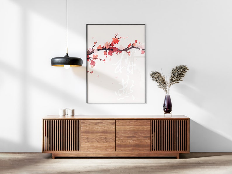 Japanese Sakura Cherry Blossom & Swallow Set of 3 Prints, Ukiyo-e Wall Art, Anime Set, Above Bed Decor, 3 Panel Print Set, Gallery Wall Set image 3