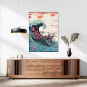 The Great Wave off Kanagawa Reimagined Set of 3 Prints, Modern Ukiyo-e Wall Art, Living Room Art, Above Bed Decor, Triptych Set, Gallery Set image 3