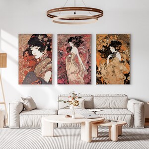 Art Nouveau Ukiyo-e Fashion Set of 3 Prints, Vintage Japan Wall Art, Living Room Art, Above Bed Decor, 3 Panel Print Set, Gallery Wall Set image 9