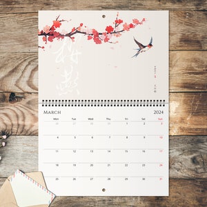 2024 Wall Calendar, Modern Japanese Ukiyo-e Designs, Monthly Planner, Koi Fish, Mount Fuji, Sakura, Japanese Wall Art image 5