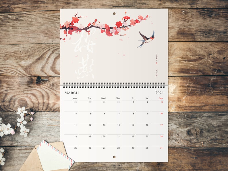 2024 Wall Calendar, Modern Japanese Ukiyo-e Designs, Monthly Planner, Koi Fish, Mount Fuji, Sakura, Japanese Wall Art image 5