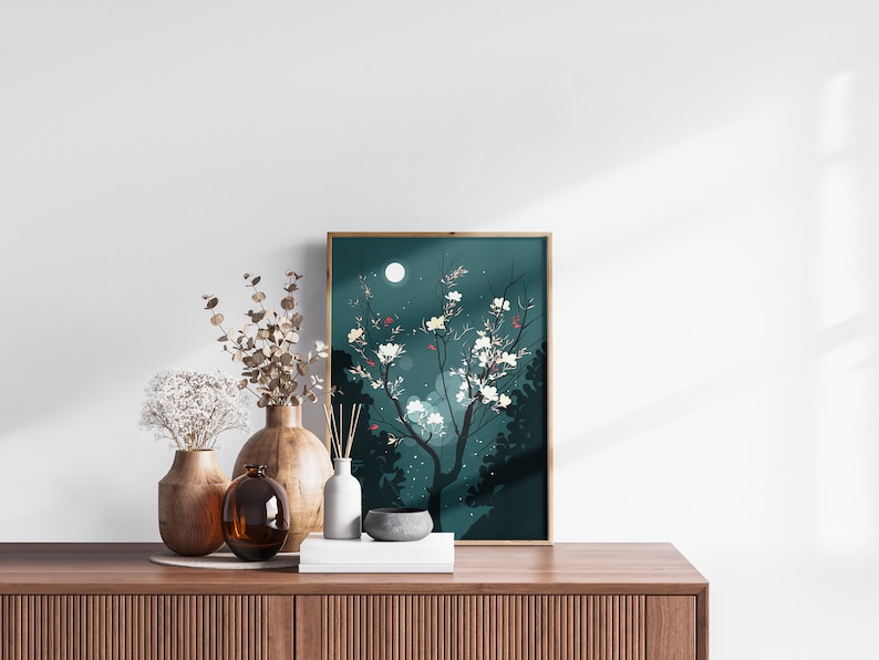 Japanese Blossom Poster Set of 3 Prints, Modern Ukiyo-e Wall Art, Living Room Art, Above Bed Decor, 3 Panel Print Set, Gallery Wall Set image 6