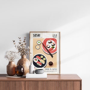 Japanese Cuisine Set of 3 Prints, Sushi, Ramen, Sake, Living Room Art, Kitchen Decor, Retro Japan Food Posters, Japanese Dishes, Gallery Set image 9