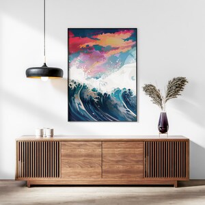 The Great Wave off Kanagawa Reimagined Set of 3 Prints, Modern Ukiyo-e Wall Art, Living Room Art, Above Bed Decor, Triptych Set, Gallery Set image 2