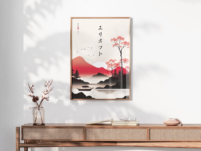 Your Name in Japanese Print, Personalised Custom Name Poster, Modern Ukiyo-e Sunset River, Japanese Gift, Katakana Japanese Translation image 4