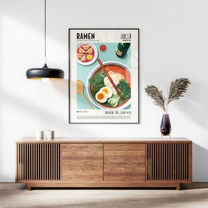 Japanese Cuisine Set of 3 Prints, Sushi, Ramen, Sake, Living Room Art, Kitchen Decor, Retro Japan Food Posters, Japanese Dishes, Gallery Set image 3