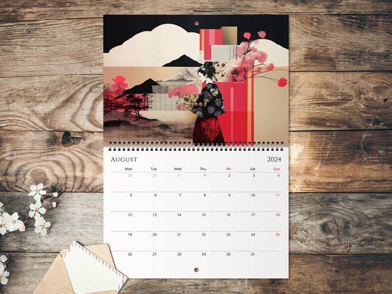 2024 Wall Calendar, Modern Japanese Ukiyo-e Designs, Monthly Planner, Koi Fish, Mount Fuji, Sakura, Japanese Wall Art image 8