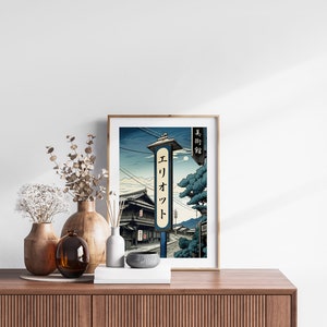 Your Name in Japanese Print, Personalised Custom Name Poster, Modern Ukiyo-e Town Wall Art, Japanese Gift, Katakana Japanese Translation image 2