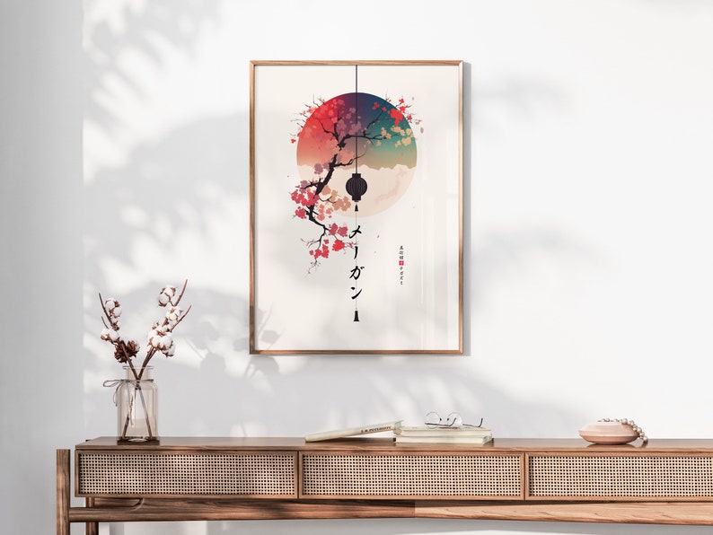 Your Name in Japanese Print, Personalised Custom Name Poster, Modern Ukiyo-e Blossom & Moon, Valentines Gift, Katakana Japanese Translation image 3