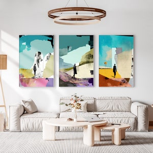 Abstract Collage Set of 3 Prints, Surreal Wall Art, Modern Living Room Art, Above Bed Decor, 3 Panel Print Set, Gallery Wall Set image 9