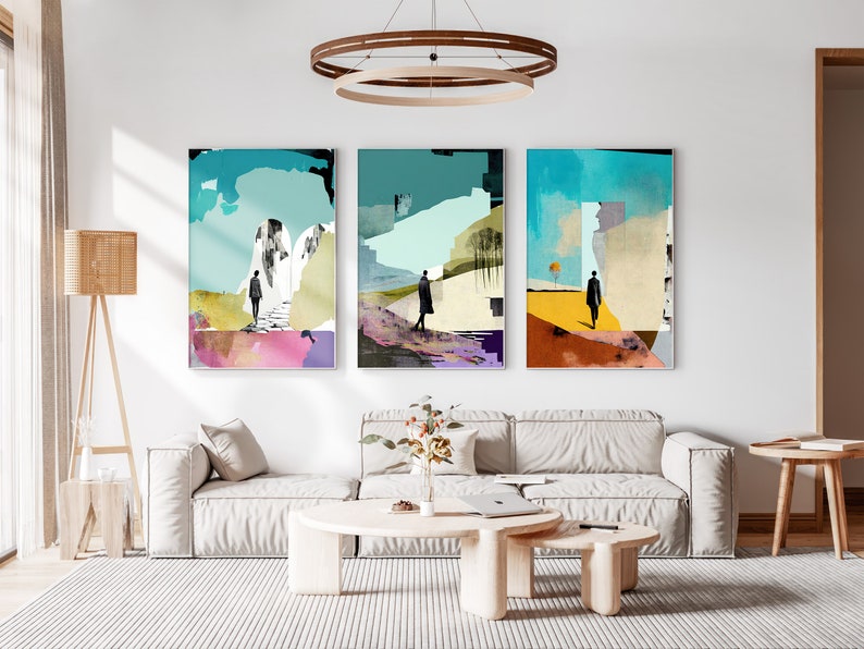 Abstract Collage Set of 3 Prints, Surreal Wall Art, Modern Living Room Art, Above Bed Decor, 3 Panel Print Set, Gallery Wall Set image 9