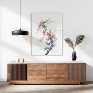 Japanese Watercolor Blossom Wall Art, Printable Set of 3, Ukiyo-e Wall Art, Living Room Art, Above Bed Decor, Digital Print Set, Gallery Set image 4