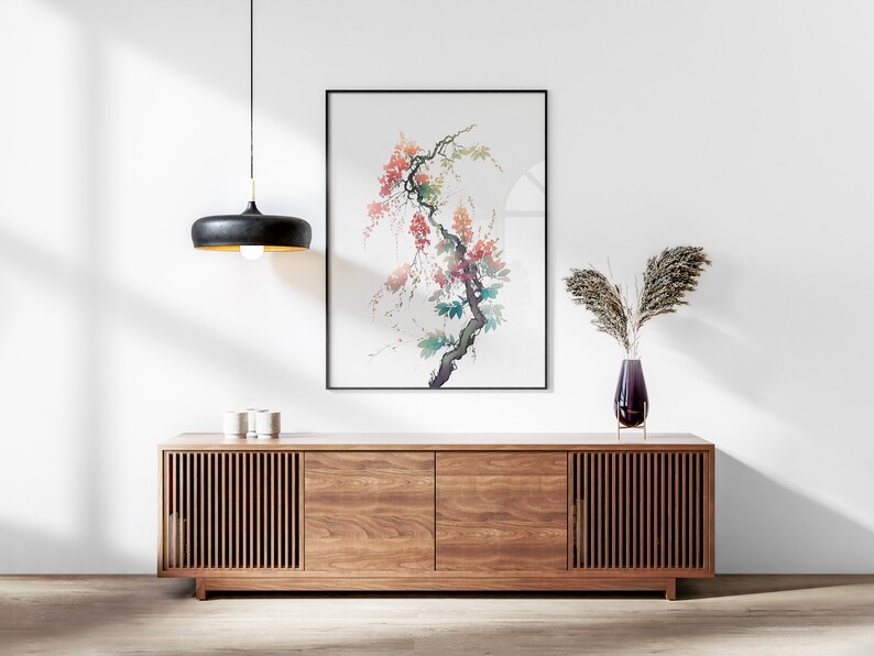 Japanese Watercolor Blossom Wall Art, Printable Set of 3, Ukiyo-e Wall Art, Living Room Art, Above Bed Decor, Digital Print Set, Gallery Set image 4