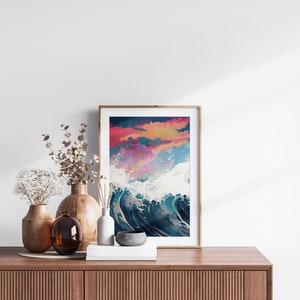 The Great Wave off Kanagawa Reimagined Set of 3 Prints, Modern Ukiyo-e Wall Art, Living Room Art, Above Bed Decor, Triptych Set, Gallery Set image 6