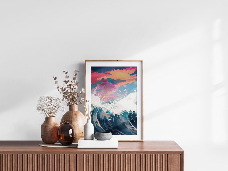 The Great Wave off Kanagawa Reimagined Set of 3 Prints, Modern Ukiyo-e Wall Art, Living Room Art, Above Bed Decor, Triptych Set, Gallery Set image 6