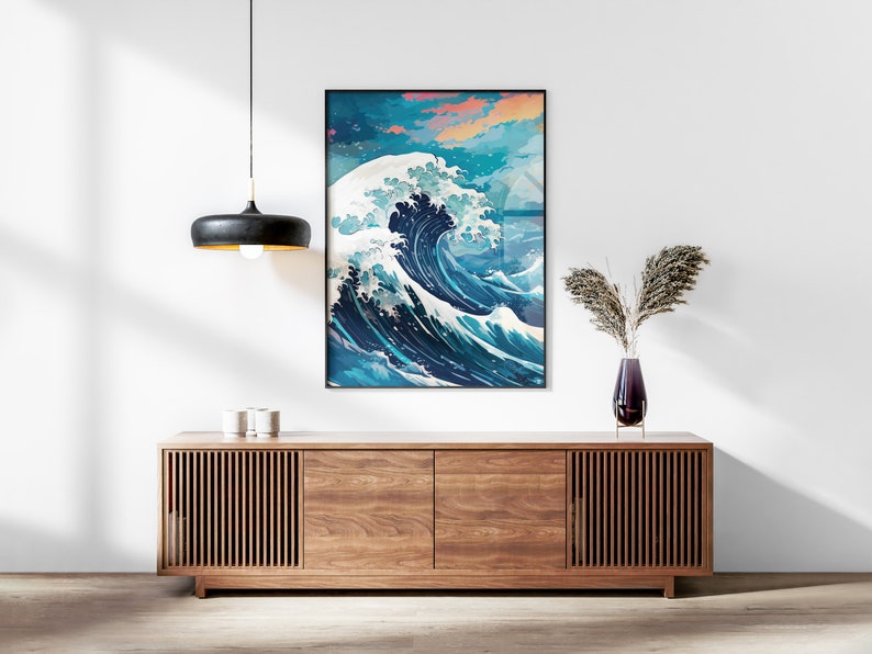 The Great Wave off Kanagawa Reimagined Set of 3 Prints, Modern Ukiyo-e Wall Art, Living Room Art, Above Bed Decor, Triptych Set, Gallery Set image 3