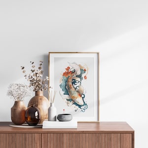 Japanese Koi Fish Set of 3 Prints, Abstract Wall Art, Living Room Art, Above Bed Decor, 3 Panel Print Set, Gallery Wall Set image 8